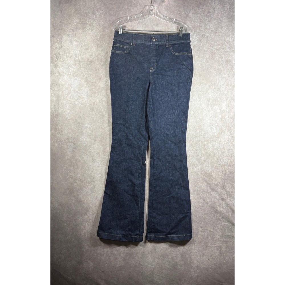 Spanx Jeans Women Large Blue Flare Pull On Flare Jeans High Rise Stretch Slim